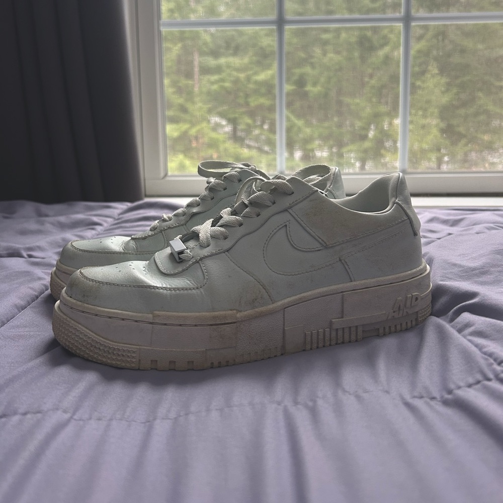 Nike Pixel Air Forces, size 8, light teal. Platformed sneakers